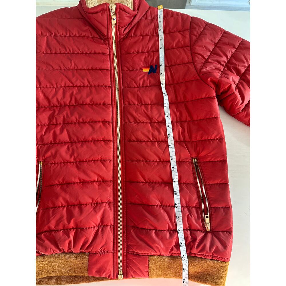 Aviator Nation Red Puffer Jacket with Rainbow Sunburst Back - Picture 8 of 9